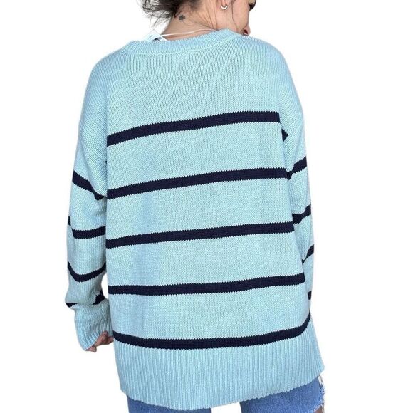 New Lane Bryant Blue Striped Boxy Pullover Chunky Sweater Crewneck Size 18 20 - Picture 5 of 10